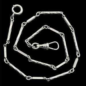 Art Deco Radio brand silver tone bar link Albert dog clip watch chain necklace